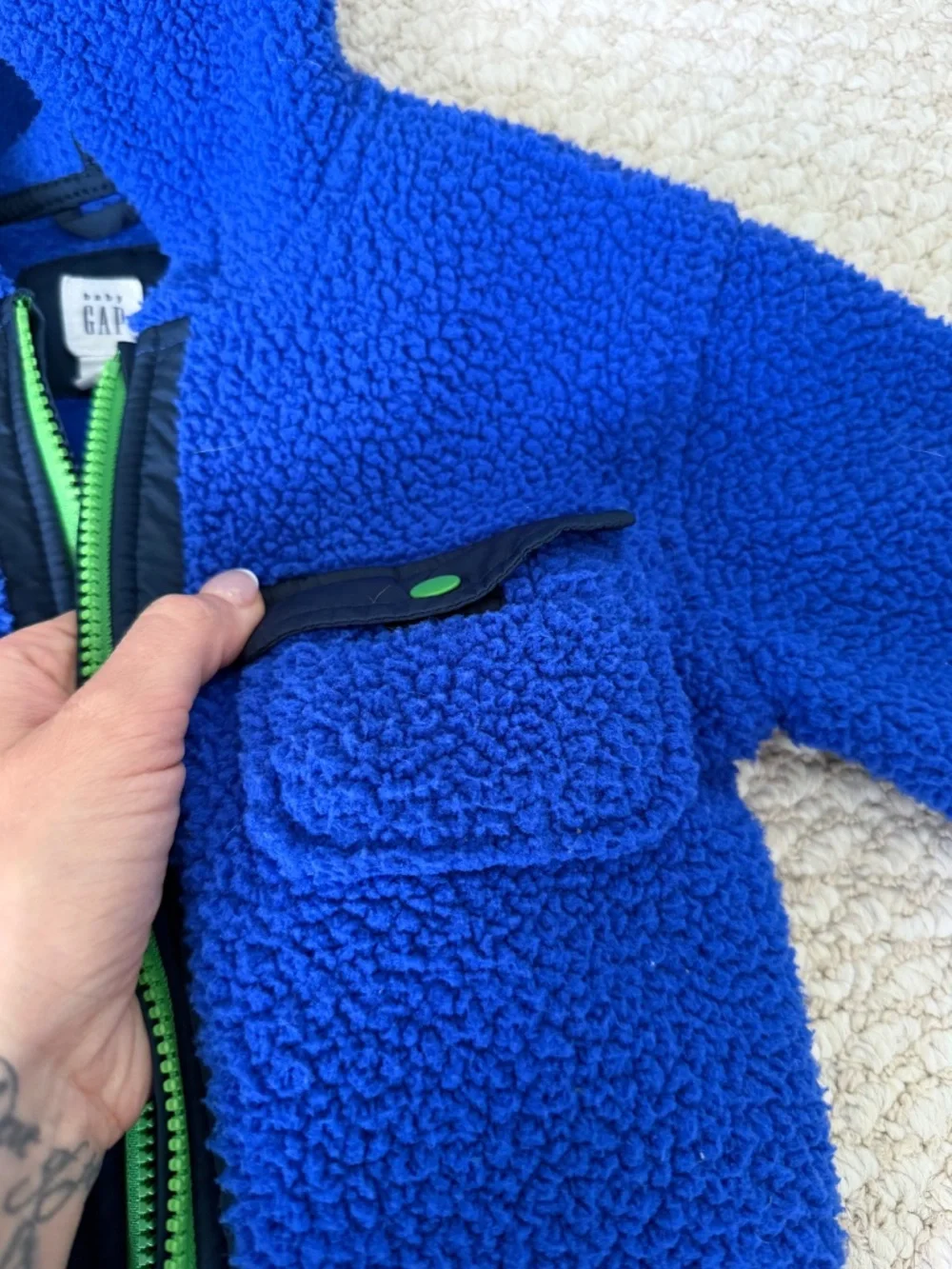 Baby GAP Toddler Boys Sherpa Fleece Hoodie Jacket Blue Green 3T